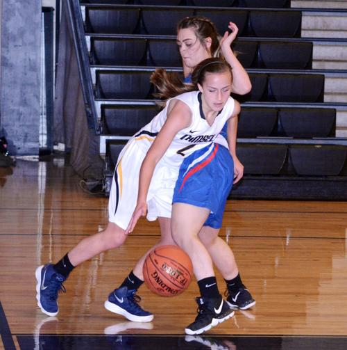 Photo courtesy of Rich Murawski Jazlynn Robb (West Branch) defends Sarah McClelland (Moshannon Valley)