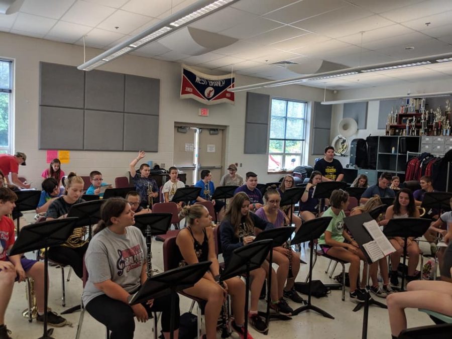 Warrior Marching Band during the 2018-2019 season preparing for the football season during their band camp