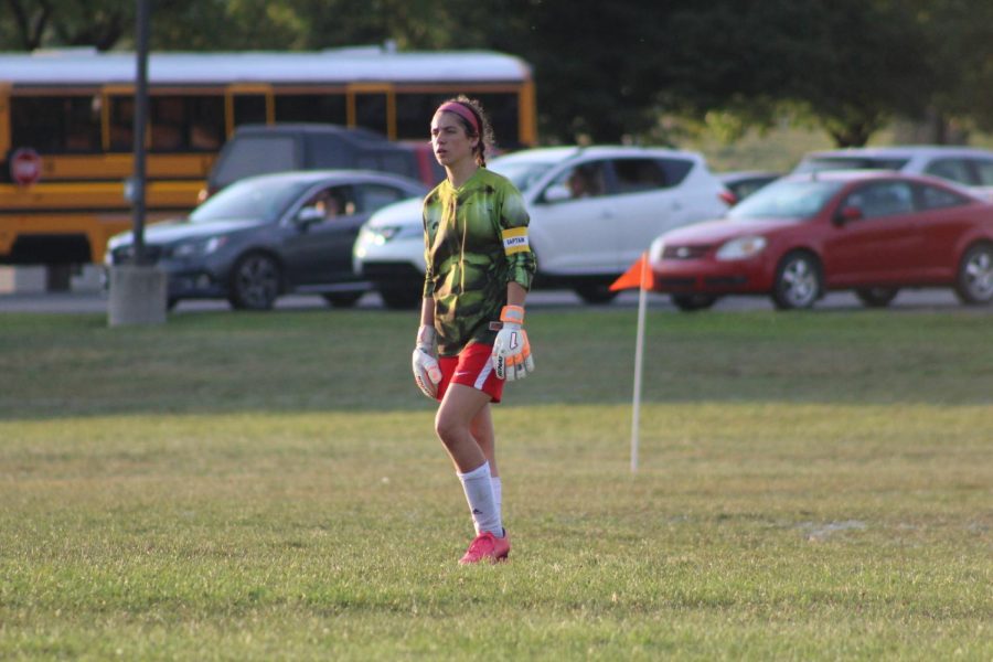Sarah Betts watches as her defense kicks the ball to the other side of the field.
