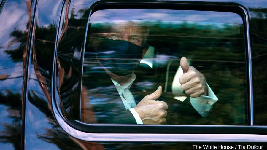 President Trump leaving Walter Reed on his way back to the White House.