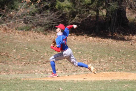 Zack Tiracorda in the midst of a pitch during a home game.