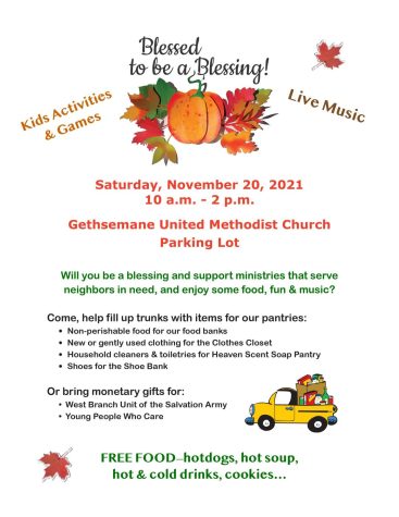 The Blessed to be a Blessing Event will be held on this Saturday, November 20th at the Gethsemane Church.