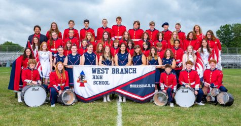 The West Branch Marching Band poses for their fall pictures.