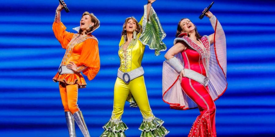 Mamma Mia! Donna and the Dynamos, performing "Super Trouper" at the Neue Flora theatre in Hamburg.