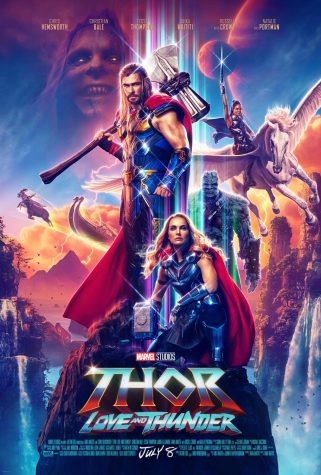 The official release movie poster for Marvel’s Thor: Love and Thunder.