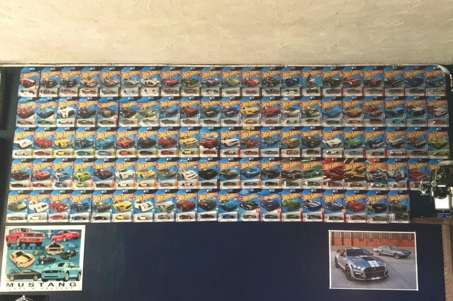 Junior+Logan+Kylers+wall+of+his+collectors+unopened+Hot+Wheels+cars.
