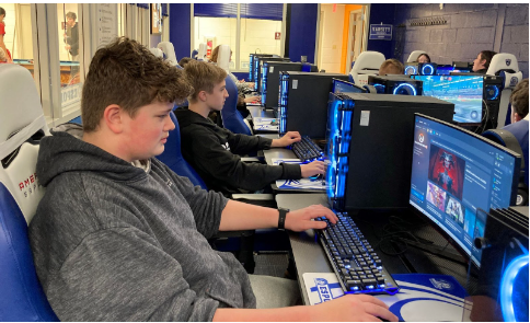 D2 players Toby Mebs and Liam Brown practice in the eSports lab at Mount Aloysius College.