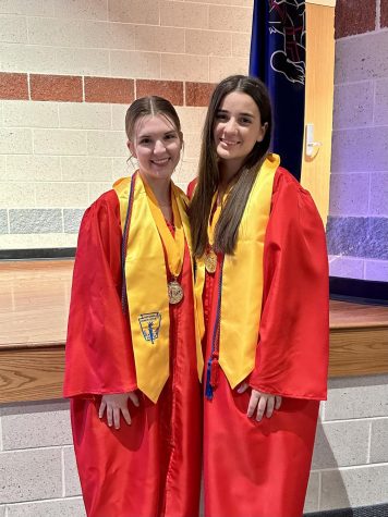 Valedictorian, Kaitlyn McGonigal and Salutatorian, Hannah Betts being honored at the 2023 Senior Night of Excellence.