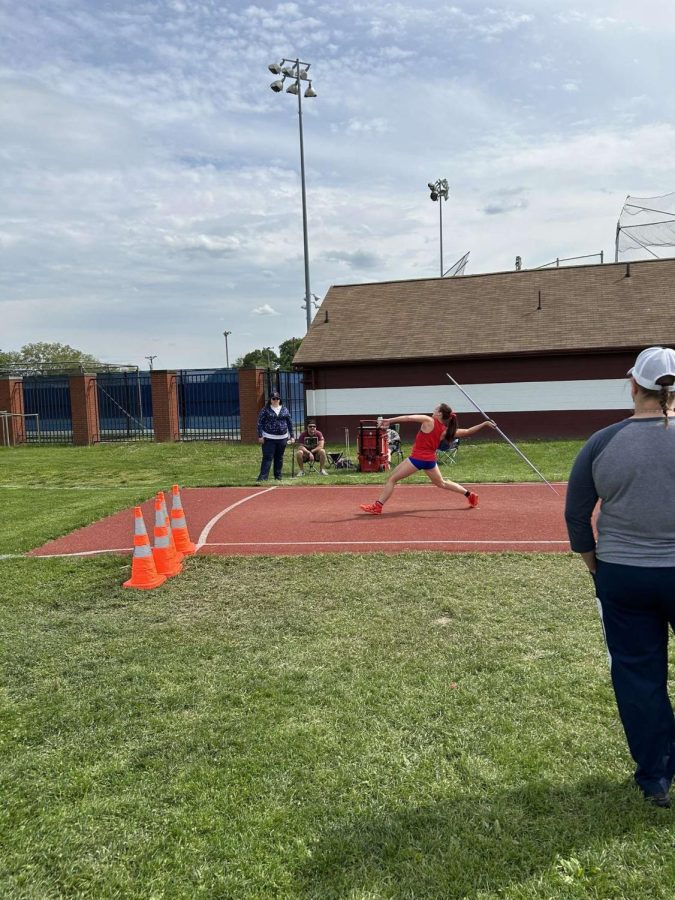 Marley Croyle gets ready to throw a javelin at the meet.