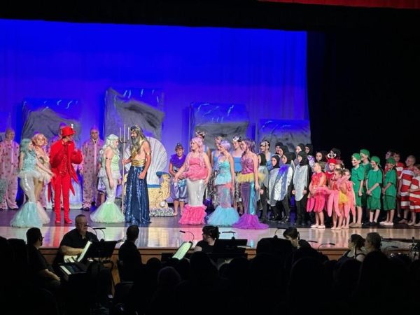 The entire cast of The Little Mermaid during the last scene of the show.