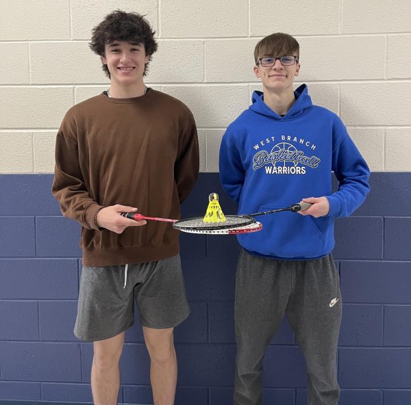  Zach McGonigal and Lukas Colton after going undefeated and winning the FCA Badminton Tournament
