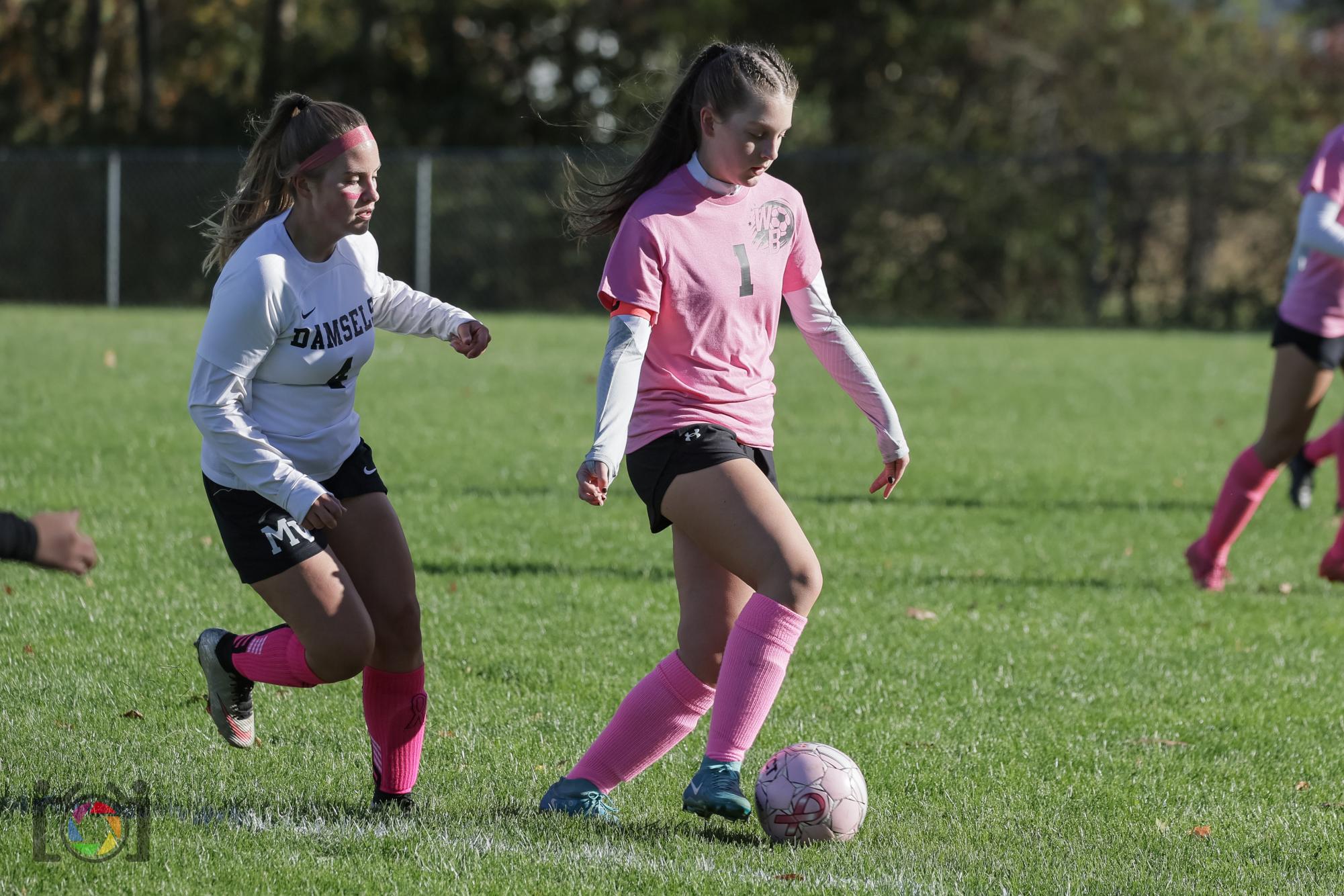 Sarah Guglielmi handing the ball the against the Moshannon Valley Damsels