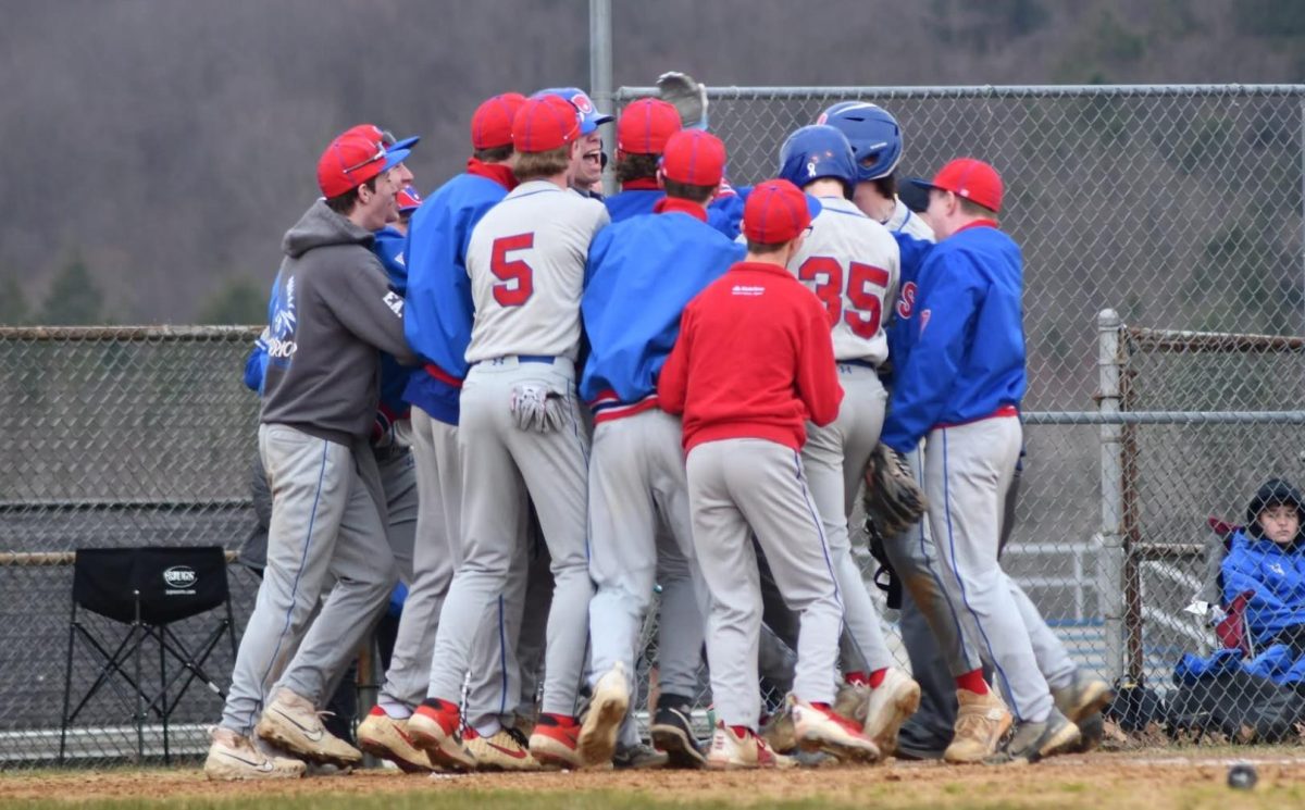 The Warriors celebrate their teammate, Coby Kephart in the 2024 season after he hit his first career home run.