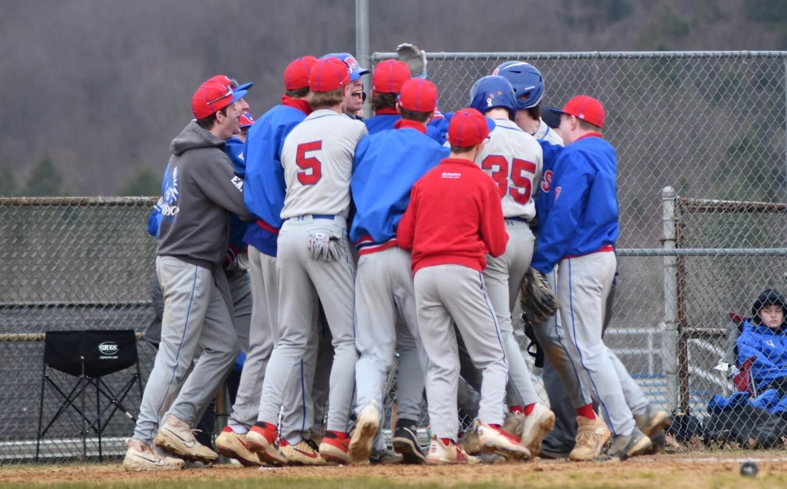 The Warriors celebrate their teammate, Coby Kephart in the 2024 season after he hit his first career home run.