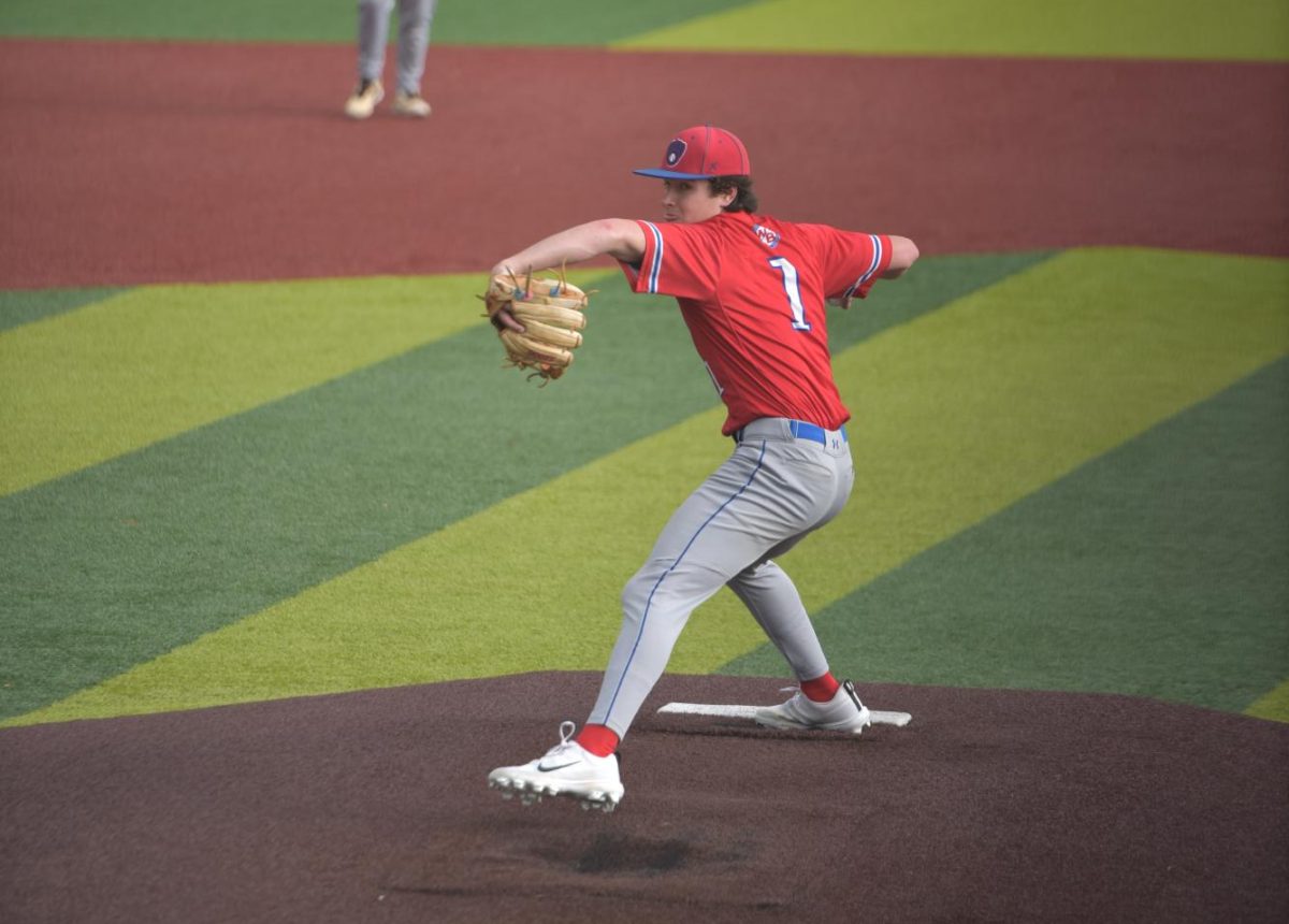 Lukas Colton pitching against the Moshannon Valley Knights in the first round of districts