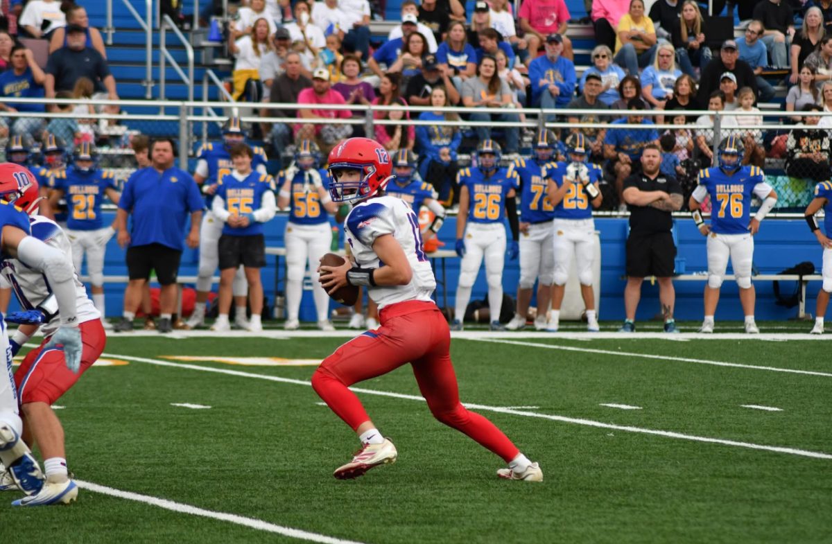 Conner Danko drops back in the pocket and gets ready to throw the ball down the field.