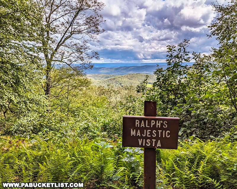 Sign marking the entrance to Ralph’s Majestic Vista trail in Black Moshannon State Forest.