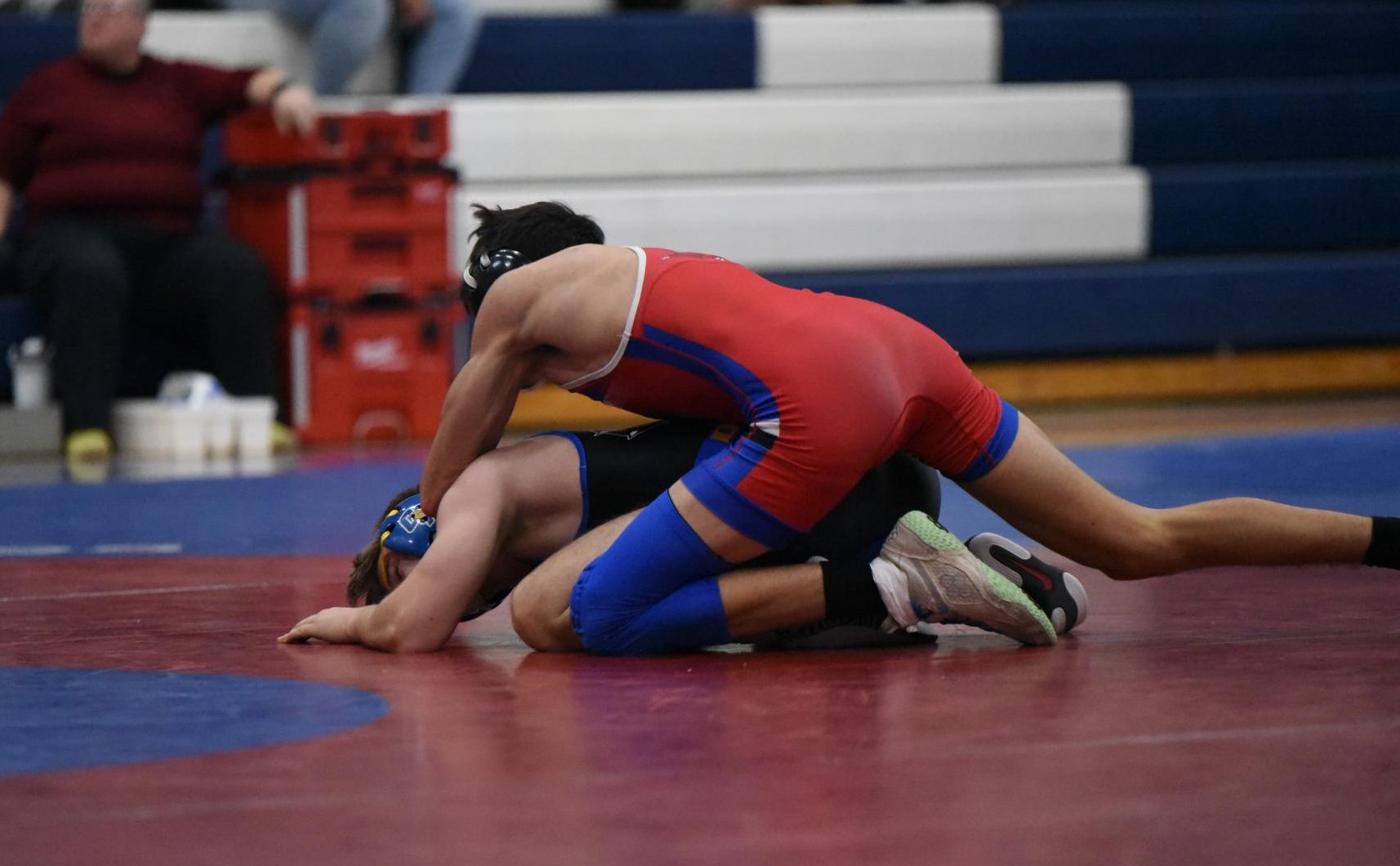 Aiden Evans, taking down his opponent in a match against Claysburg.