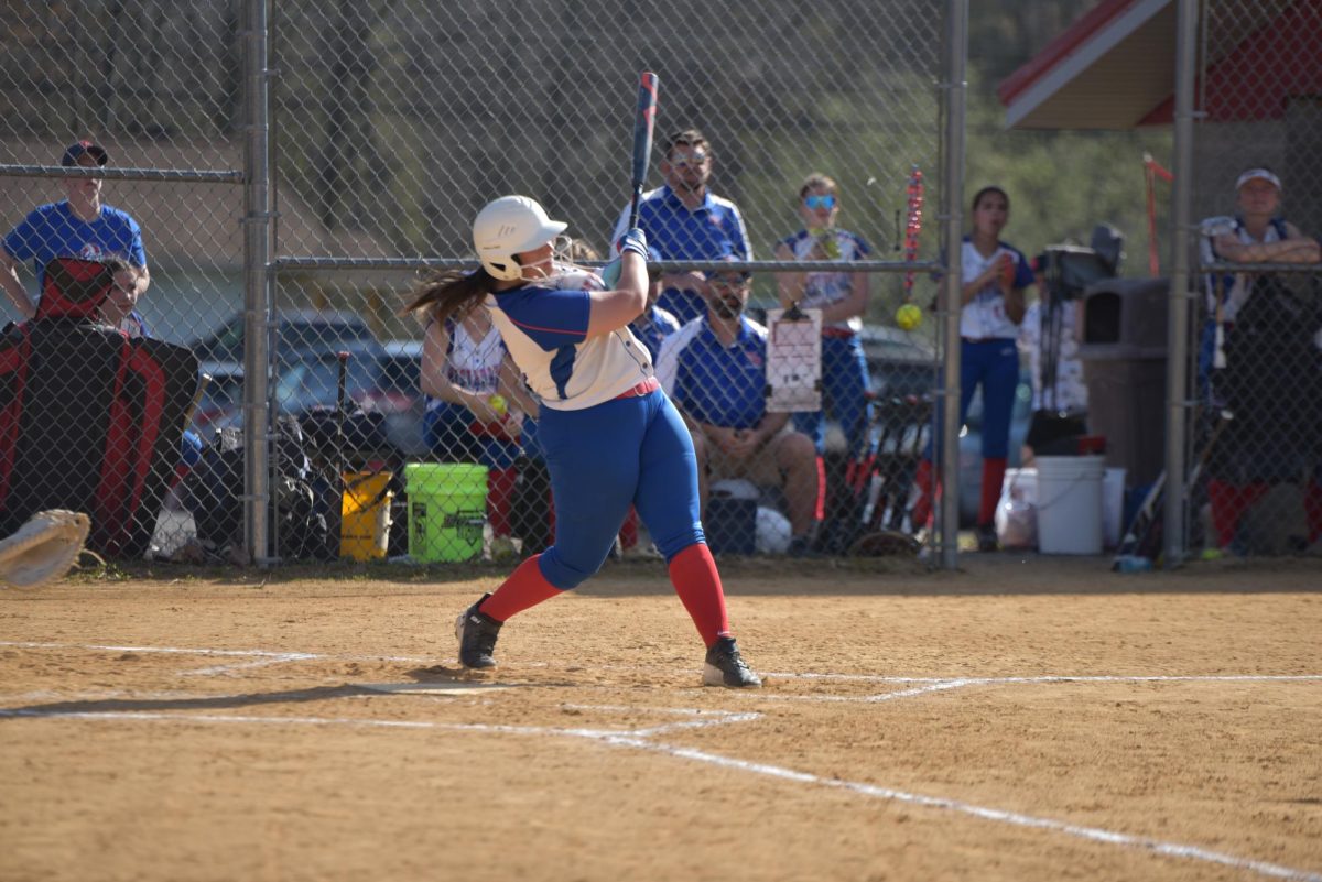 Montgomery VanBuskirk makes contact at the plate during a softball game against Tussey Mountain.