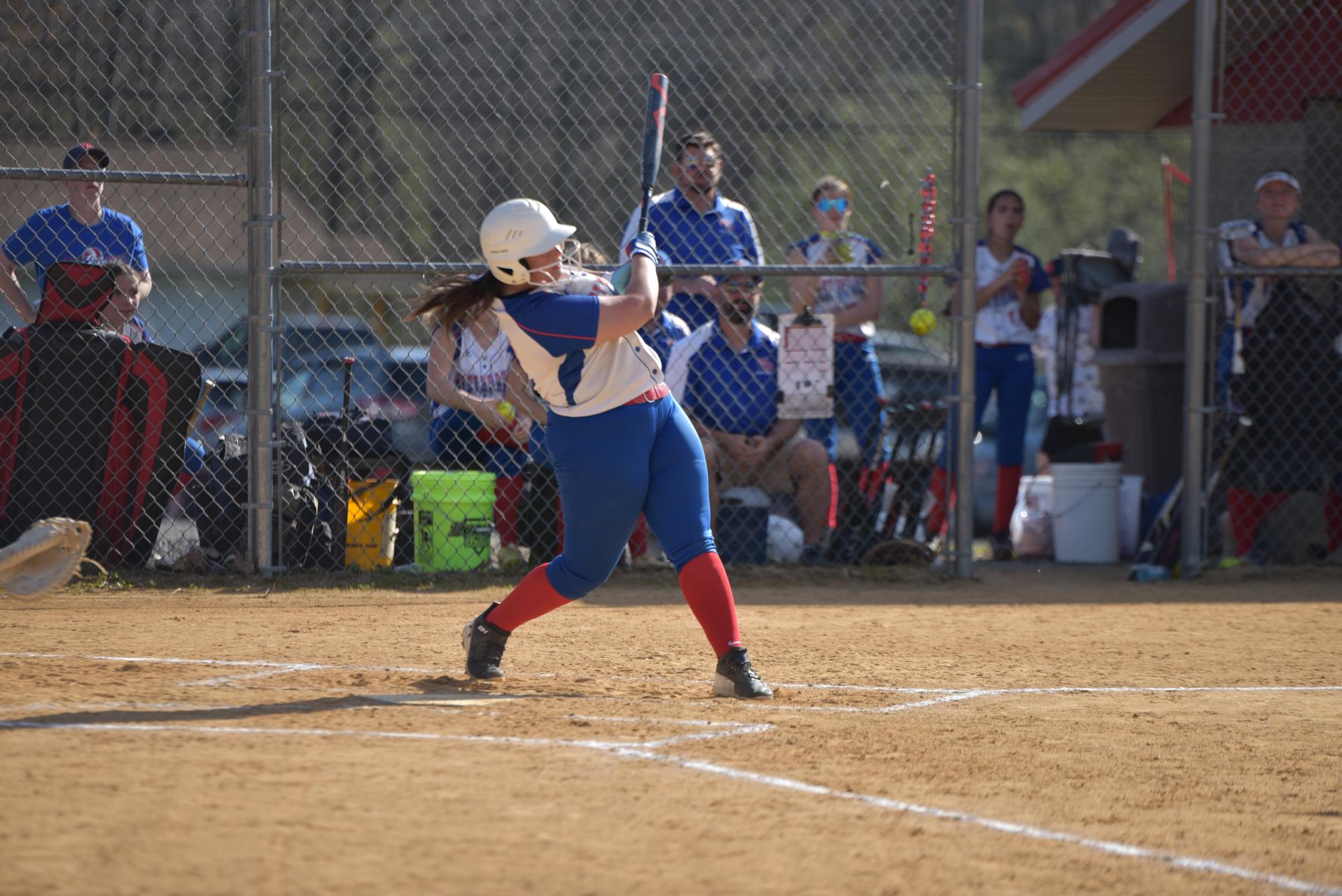 Montgomery VanBuskirk makes contact at the plate during a softball game against Tussey Mountain.