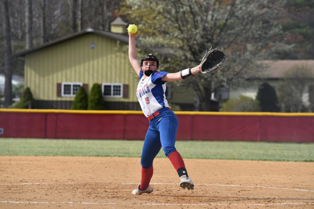 Bella Nelson pitches against Philipsburg-Osceola in a close game.